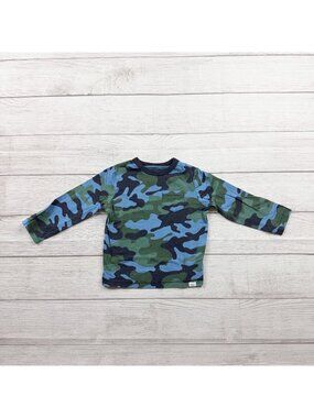 Gap Toddler Camo Long Sleeve Shirt Green Blue Crewneck 18-24 Months